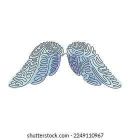 Kontinuierlich eine Linie Zeichnung süße Engel Flügel Urlaub romantische Dekoration Logo Vektorbild. Schwenken Sie den Curl-Stil. Vektorgrafik-Illustration mit Einzelzeilenzeichnung