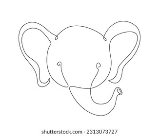 Continuous one line drawing of a cute elephant head. Elephant line art vector illustration. animal for kids concept.  Editable outline or stroke.