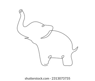 Continuous one line drawing of a cute elephant. Elephant line art vector illustration. animal for kids concept.  Editable outline or stroke.