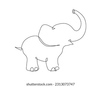 Continuous one line drawing of a cute elephant. Elephant line art vector illustration. animal for kids concept.  Editable outline or stroke.