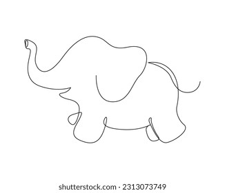 Continuous one line drawing of a cute elephant. Elephant line art vector illustration. animal for kids concept.  Editable outline or stroke.
