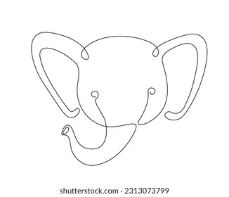 Continuous one line drawing of a cute elephant head. Elephant line art vector illustration. animal for kids concept.  Editable outline or stroke.