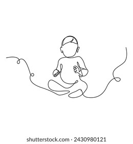 Continuous one line drawing of Cute baby sitting on the white background