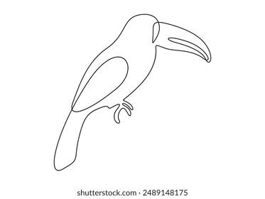 Continuous one line drawing of cute toucan bird with big beak for logo identity vector illustration