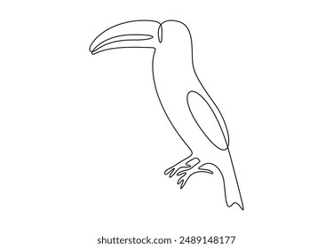 Continuous one line drawing of cute toucan bird with big beak for logo identity vector illustration