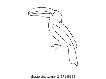 Continuous one line drawing of cute toucan bird with big beak for logo identity vector illustration