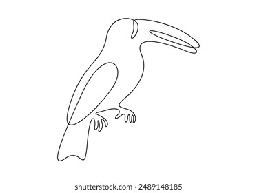 Continuous one line drawing of cute toucan bird with big beak for logo identity vector illustration