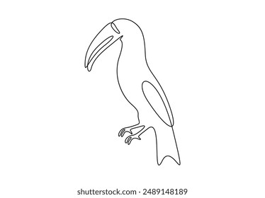 Continuous one line drawing of cute toucan bird with big beak for logo identity vector illustration