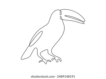 Continuous one line drawing of cute toucan bird with big beak for logo identity vector illustration