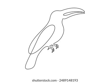 Continuous one line drawing of cute toucan bird with big beak for logo identity vector illustration