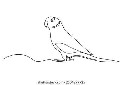 Dibujo continuo de una línea de pájaro lindo del loro con la cola larga para la identidad del logotipo. Concepto de mascota animal de Aves para el icono del parque nacional de conservación. Vector profesional. Ilustración de una línea de Vector