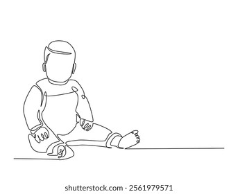 Continuous one line drawing of cute baby boy sitting. Cute toddler child in single line draw vector illustration. Editable line vector. 