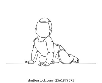 Continuous one line drawing of cute baby boy sitting. Cute toddler child in single line draw vector illustration. Editable line vector. 