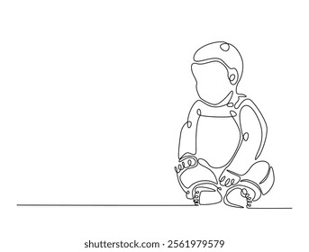 Continuous one line drawing of cute baby boy sitting. Cute toddler child in single line draw vector illustration. Editable line vector. 