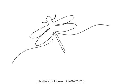 Continuous one line drawing of cute dragonfly for company logo identity. dragonfly sketch drawing by one continuous line, vector, isolated.