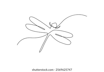 Continuous one line drawing of cute dragonfly for company logo identity. dragonfly sketch drawing by one continuous line, vector, isolated.