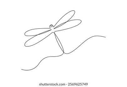 Continuous one line drawing of cute dragonfly for company logo identity. dragonfly sketch drawing by one continuous line, vector, isolated.