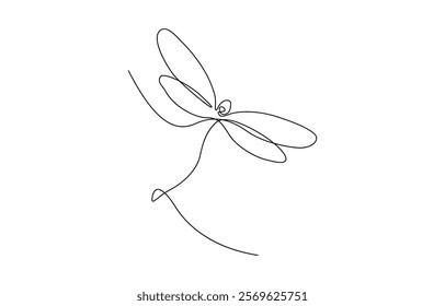 Continuous one line drawing of cute dragonfly for company logo identity. dragonfly sketch drawing by one continuous line, vector, isolated.