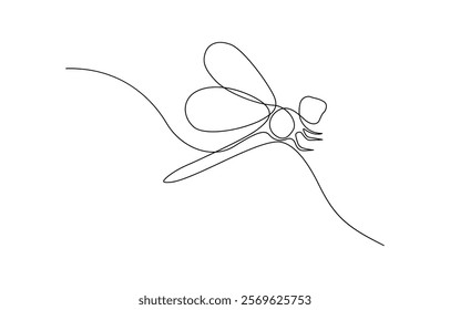 Continuous one line drawing of cute dragonfly for company logo identity. dragonfly sketch drawing by one continuous line, vector, isolated.