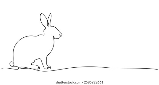 Continuous one line drawing of Cute Easter Bunny. Silhouette of a hare on a white background in a minimalist style for spring design greeting card and web banner. Vector illustration