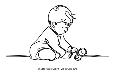 Desenho contínuo de uma linha de bebê bonito sentado. Menina bonita em uma única linha desenhar ilustração vetorial. Vetor de linha editável.