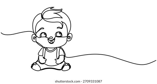  Dibujo continuo de una línea de bebé lindo, lindo niño pequeño en una sola línea dibujar Ilustración vectorial. Vector de esquema editable. 