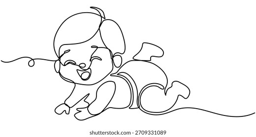  Dibujo continuo de una línea de bebé lindo, lindo niño pequeño en una sola línea dibujar Ilustración vectorial. Vector de esquema editable. 