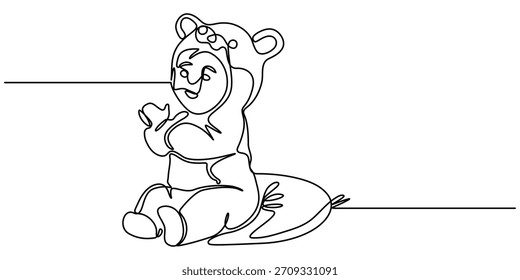  Kontinuierliche einzeilige Zeichnung des niedlichen Babyjungen, Niedliches Kleinkind Kind in einzeiliger Zeichnung Vektorgrafik. Bearbeitbarer Umrissvektor. 