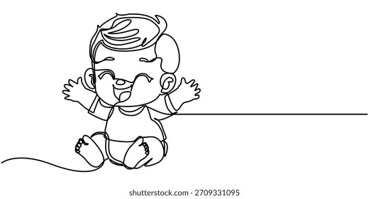  Continuous one line drawing of cute baby boy, Cute toddler child in single line draw vector illustration. Editable outline vector. 