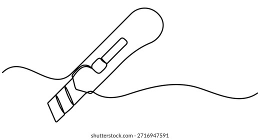 Dibujo continuo de una línea de cortador . Línea única de la Ilustración vectorial del cortador, una sola línea del dibujo del hombre que sostiene el cuchillo del cortador. 