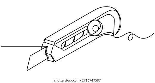 Dibujo continuo de una línea de cortador . Línea única de la Ilustración vectorial del cortador, una sola línea del dibujo del hombre que sostiene el cuchillo del cortador. 