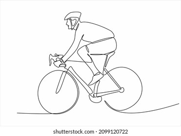 
continuous one line drawing of cycling sport triathlon. Cyclist or cyclist riding on the road. Health concept vector illustration