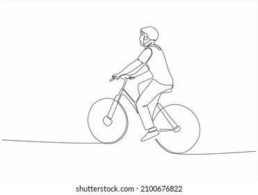 
continuous one line drawing of cycling sport triathlon. Cyclist or cyclist riding on the road. Health concept vector illustration