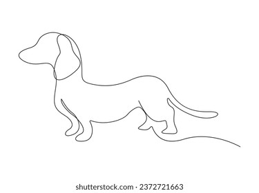 Continuous one line drawing of dachshund dog. Silhouette of walking dog. Modern simple illustration in minimalist style. Abstraction on isolated background. Vector illustration. Pro vector.