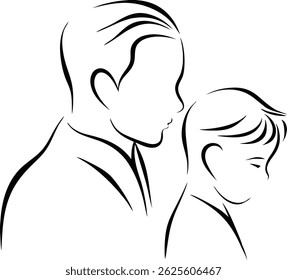Continuous one line drawing of dad and son walking together, minimalist single line art illustration for Father's Day concept

