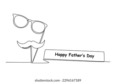 Continuous one line drawing daddy's glasses and mustache accessories. Happy father's day concept. Single line draw design vector graphic illustration.