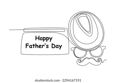Continuous one line drawing daddy's glasses and mustache accessories. Happy father's day concept. Single line draw design vector graphic illustration.