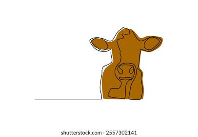 Continuous one line drawing dairy cow. Cattle. Dairy industry. Milk. Side view of a cow, Continuous one line drawing dairy cow, Cow Continuous line art vector illustration on white background.