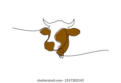 Continuous one line drawing dairy cow. Cattle. Dairy industry. Milk. Side view of a cow, Continuous one line drawing dairy cow, Cow Continuous line art vector illustration on white background.