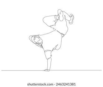 Dibujo continuo de una línea de movimiento de breakdance bailarín. Ilustración de dibujo de una línea bailarina estilo libre. Concepto moderno de baile callejero arte de línea continua. Esquema editable.
