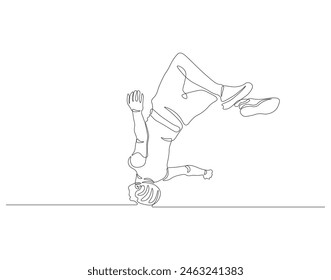 Dibujo continuo de una línea de movimiento de breakdance bailarín. Ilustración de dibujo de una línea bailarina estilo libre. Concepto moderno de baile callejero arte de línea continua. Esquema editable.
