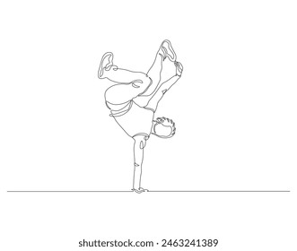 Dibujo continuo de una línea de movimiento de breakdance bailarín. Ilustración de dibujo de una línea bailarina estilo libre. Concepto moderno de baile callejero arte de línea continua. Esquema editable.
