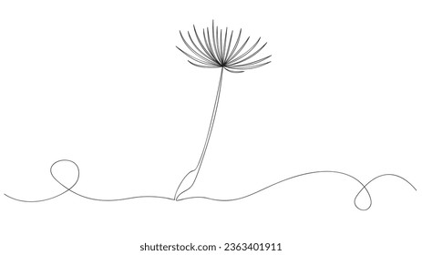 Continuous one line drawing of a dandelion seed. Vector illustration