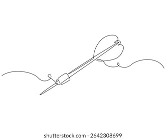 Um desenho contínuo de uma linha de dardos. Uma ilustração de desenho de linha de dardos. Alvo comercial, conceito de alvo simples. Estrutura de tópicos editável