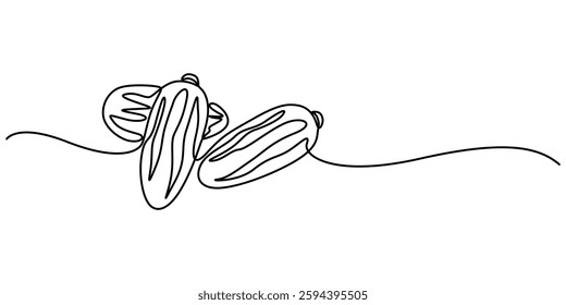 Continuous one line drawing of dates palm fruit. Vector illustration,  Arabian food in simple linear style. food for iftar Ramadan celebration design concept. Vector illustration, white background.  