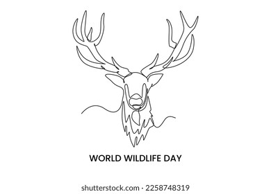 Continuous one line drawing a deer. World wild life concept. Single line draw design vector graphic illustration.