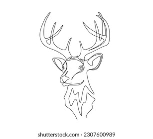 Continuous one line drawing of deer head. Deer head single line art vector illustration. Editable stroke.