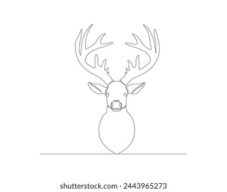 Continuous one line drawing of deer head. One line of wild reindeer. Deer head continuous line art. Editable outline.