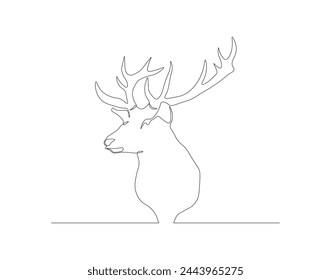 Continuous one line drawing of deer head. One line of wild reindeer. Deer head continuous line art. Editable outline.