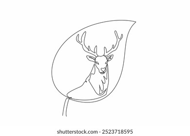 Continuous one line drawing deer head in the middle of the leaf. Don't let it become extinct. Make nature a natural home. Habitats. World Wildlife Day. Single line draw design vector illustration